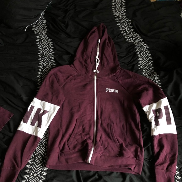 PINK Victoria's Secret Tops - Burgundy PINK zip hoodie